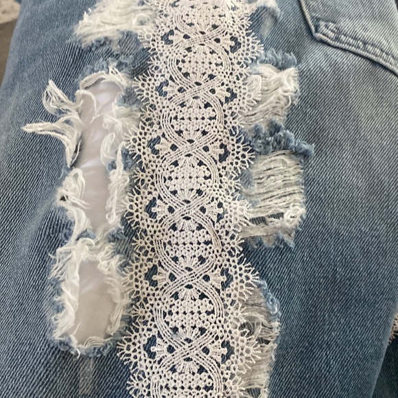 NWOT Blumarine Blue Lace Trim Distressed Skinny Jeans💙🤍💙 - Picture 9 of 13